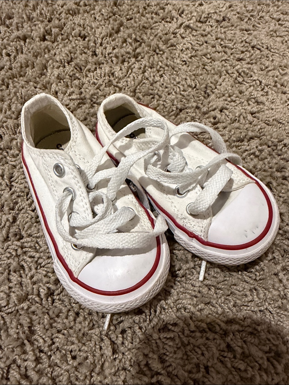 Converse Kids White Canvas Sneakers with Red Stripe